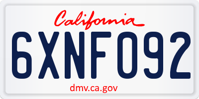 CA license plate 6XNF092