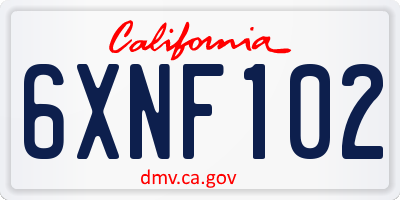 CA license plate 6XNF102