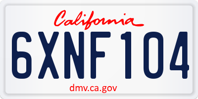 CA license plate 6XNF104
