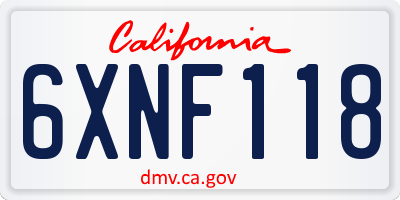CA license plate 6XNF118
