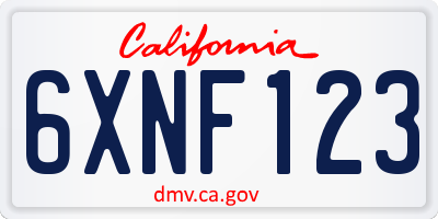 CA license plate 6XNF123