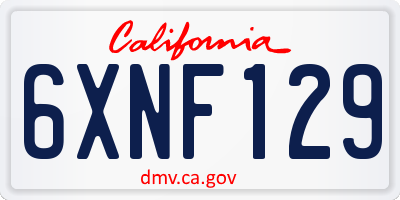 CA license plate 6XNF129