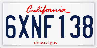 CA license plate 6XNF138
