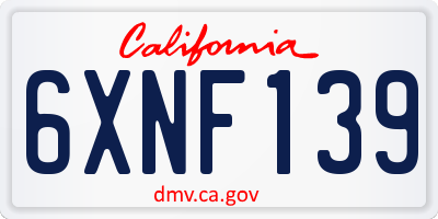 CA license plate 6XNF139