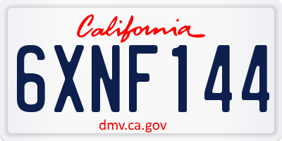 CA license plate 6XNF144