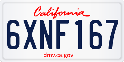 CA license plate 6XNF167