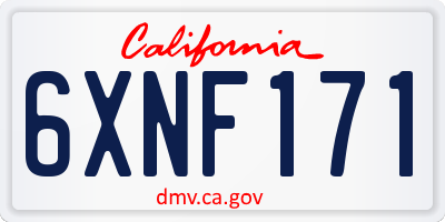 CA license plate 6XNF171