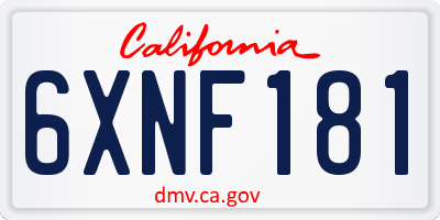 CA license plate 6XNF181