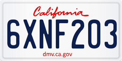 CA license plate 6XNF203