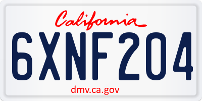 CA license plate 6XNF204
