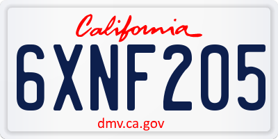 CA license plate 6XNF205