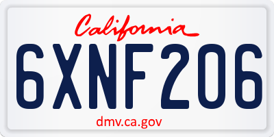 CA license plate 6XNF206