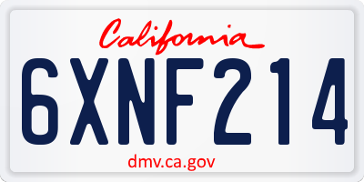 CA license plate 6XNF214