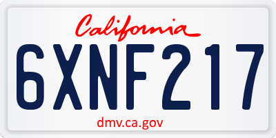 CA license plate 6XNF217