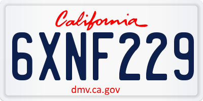 CA license plate 6XNF229
