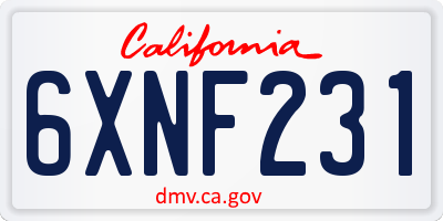 CA license plate 6XNF231