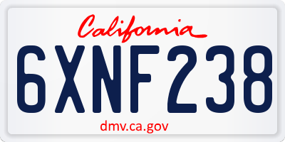 CA license plate 6XNF238