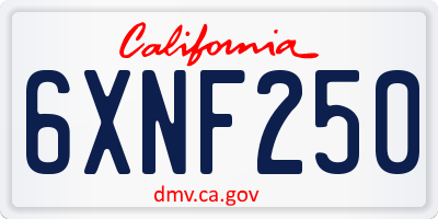 CA license plate 6XNF250