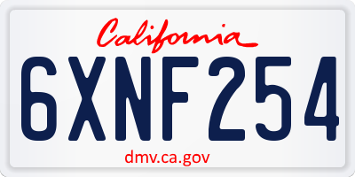 CA license plate 6XNF254