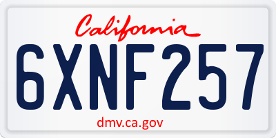 CA license plate 6XNF257