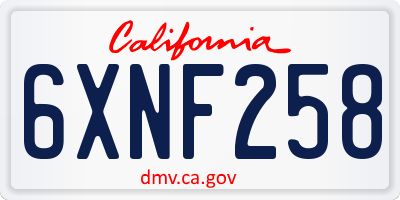 CA license plate 6XNF258