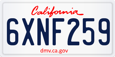 CA license plate 6XNF259