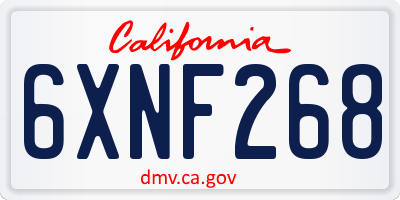 CA license plate 6XNF268