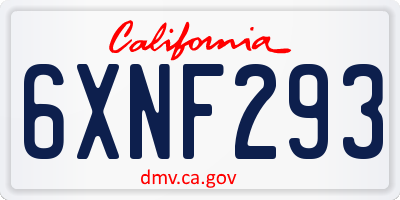 CA license plate 6XNF293