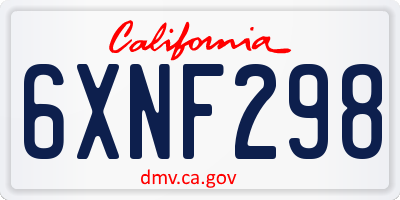 CA license plate 6XNF298