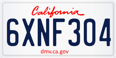 CA license plate 6XNF304