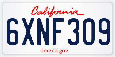 CA license plate 6XNF309