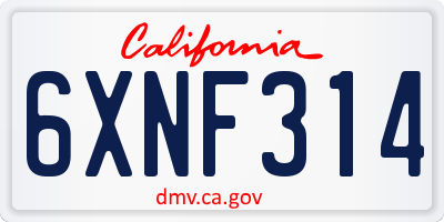 CA license plate 6XNF314