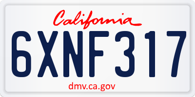 CA license plate 6XNF317