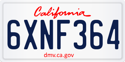 CA license plate 6XNF364
