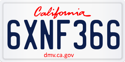 CA license plate 6XNF366