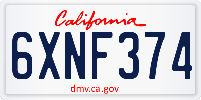 CA license plate 6XNF374
