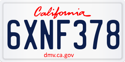 CA license plate 6XNF378