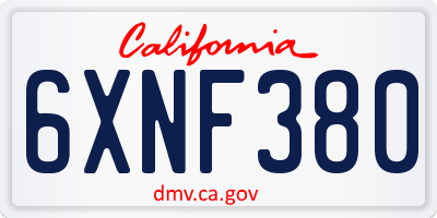 CA license plate 6XNF380