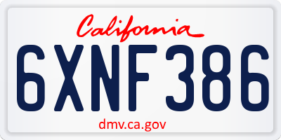 CA license plate 6XNF386