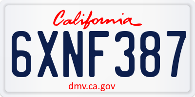 CA license plate 6XNF387