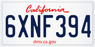 CA license plate 6XNF394