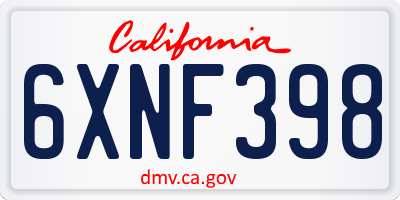 CA license plate 6XNF398
