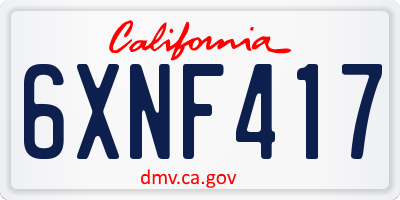 CA license plate 6XNF417