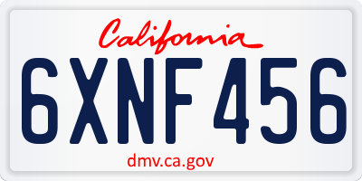 CA license plate 6XNF456