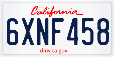 CA license plate 6XNF458