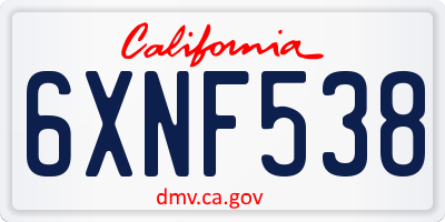 CA license plate 6XNF538