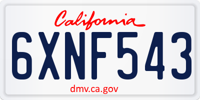 CA license plate 6XNF543