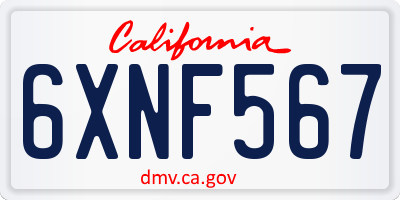 CA license plate 6XNF567