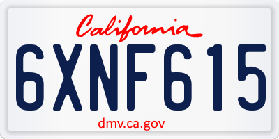 CA license plate 6XNF615