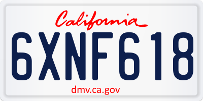 CA license plate 6XNF618